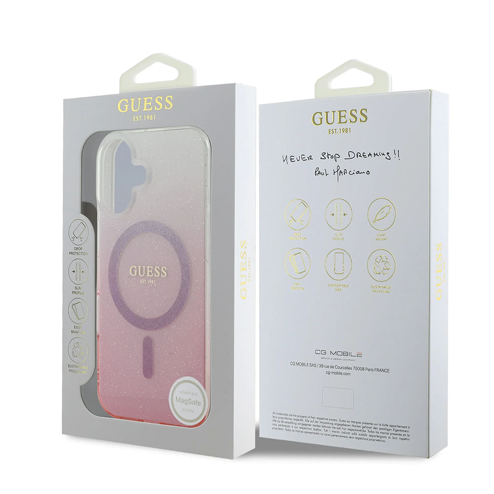 MagSafe-kotelo Apple iPhone 16 Plus -puhelimelle, Guess, IML Glitter Gradient, Pinkki