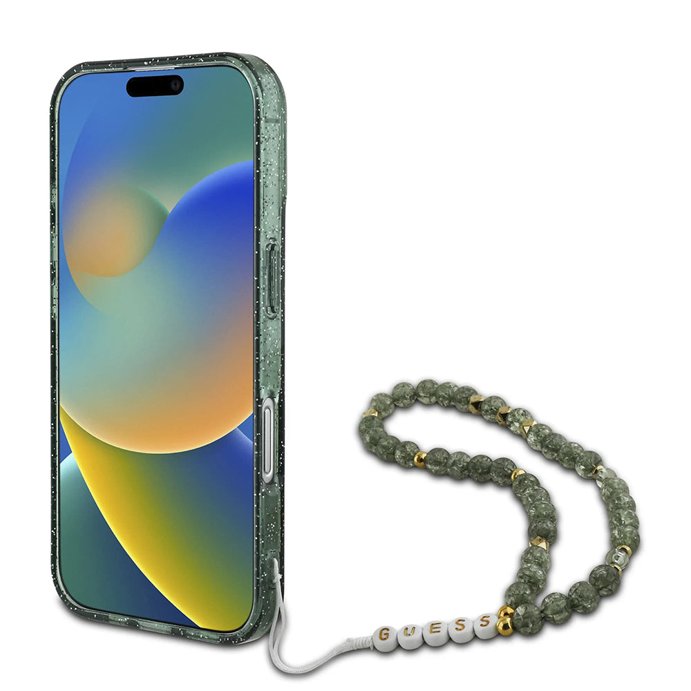 MagSafe-kotelo Apple iPhone 16 Plus -puhelimelle, Guess, IML Glitter with Pearl Strap, Vihreä