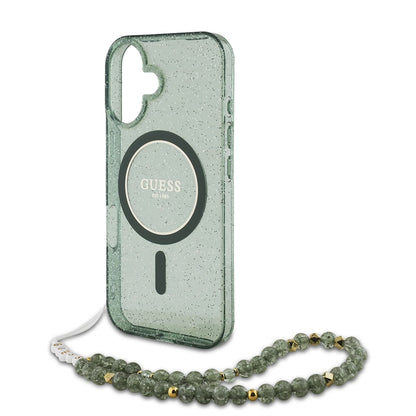 MagSafe-kotelo Apple iPhone 16 Plus -puhelimelle, Guess, IML Glitter with Pearl Strap, Vihreä