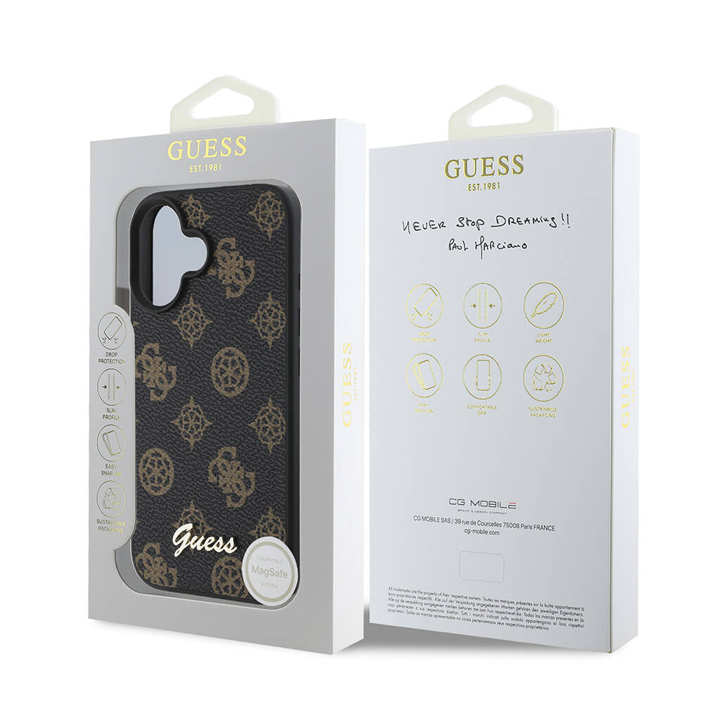 MagSafe-kotelo Apple iPhone 16 Plus -puhelimelle, Guess, Peony Script, Musta