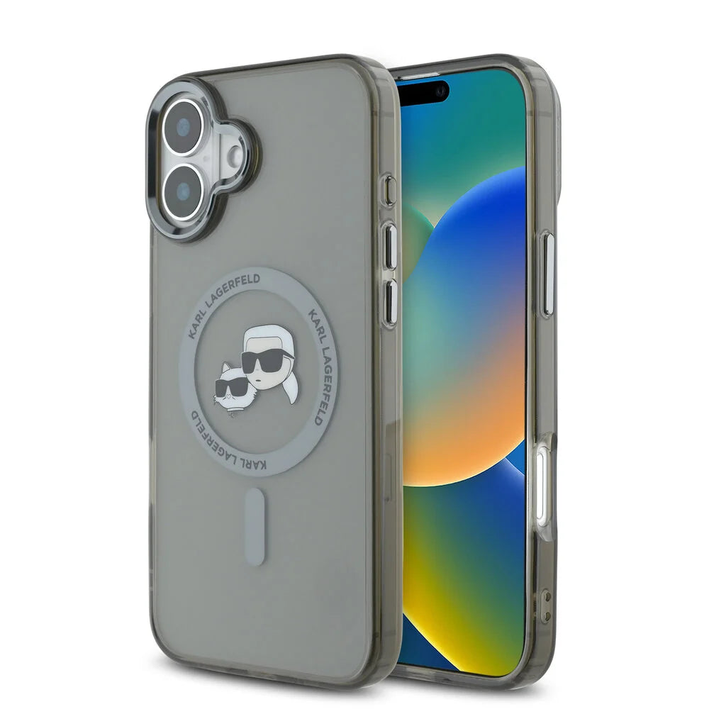 MagSafe-kotelo Apple iPhone 16 Plus -puhelimelle, Karl Lagerfeld, IML Metal Karl & Choupette's Heads, Musta