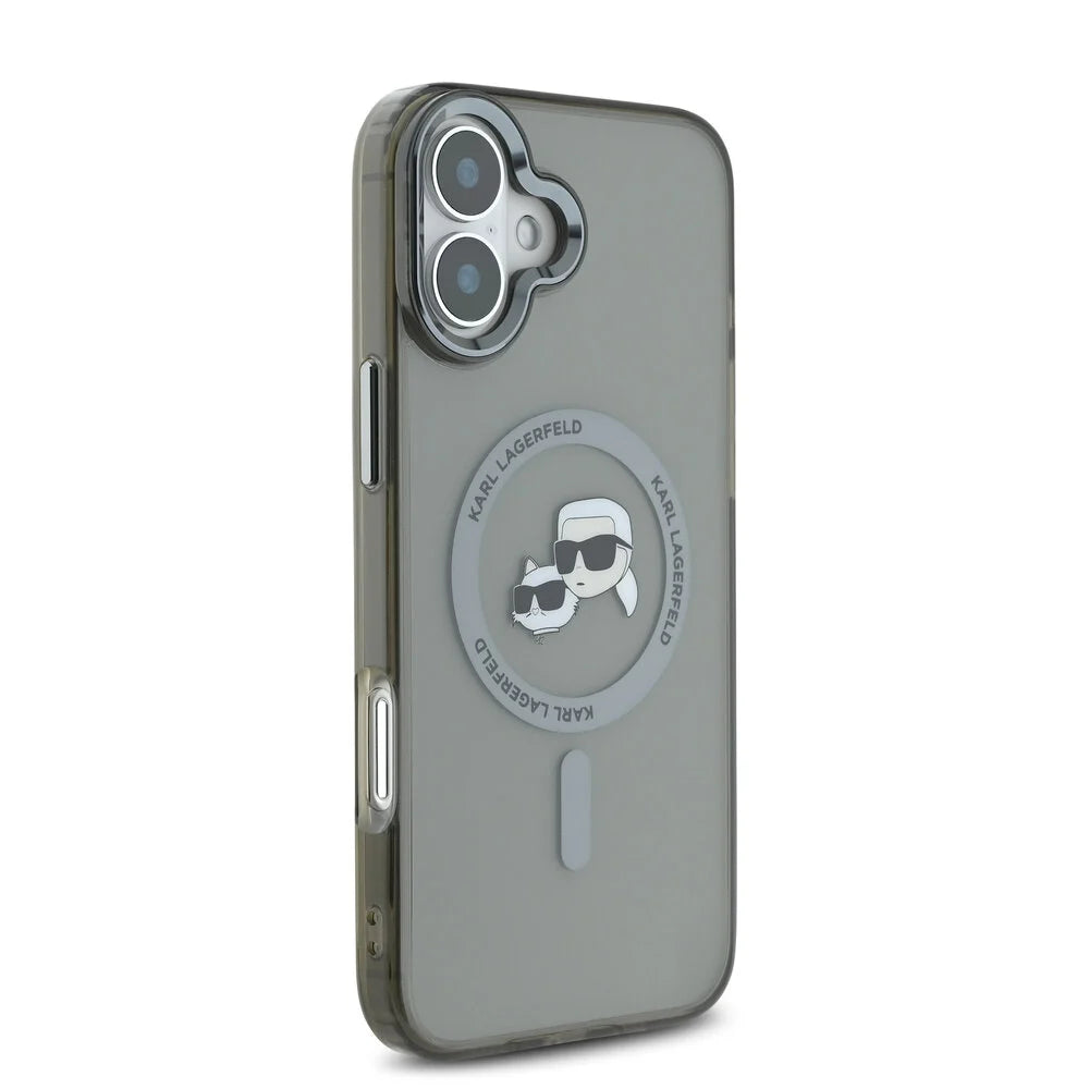 MagSafe-kotelo Apple iPhone 16 Plus -puhelimelle, Karl Lagerfeld, IML Metal Karl & Choupette's Heads, Musta