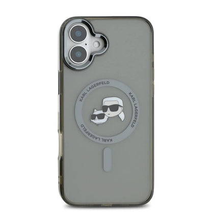 MagSafe-kotelo Apple iPhone 16 Plus -puhelimelle, Karl Lagerfeld, IML Metal Karl & Choupette's Heads, Musta
