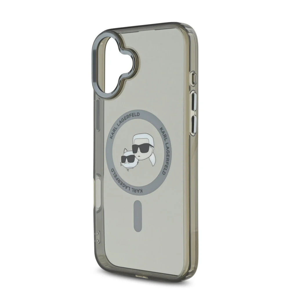 MagSafe-kotelo Apple iPhone 16 Plus -puhelimelle, Karl Lagerfeld, IML Metal Karl & Choupette's Heads, Musta