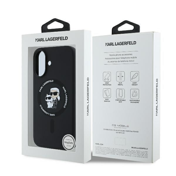 MagSafe-kotelo Apple iPhone 16 Plus -puhelimelle, Karl Lagerfeld, Silicone Ring Karl & Choupette, Musta