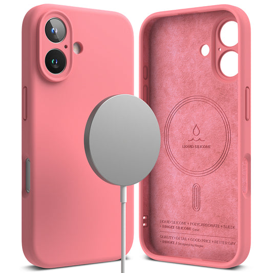 MagSafe-kuori Apple iPhone 16 Plus -puhelimelle, Ringke, silikoni, vaaleanpunainen