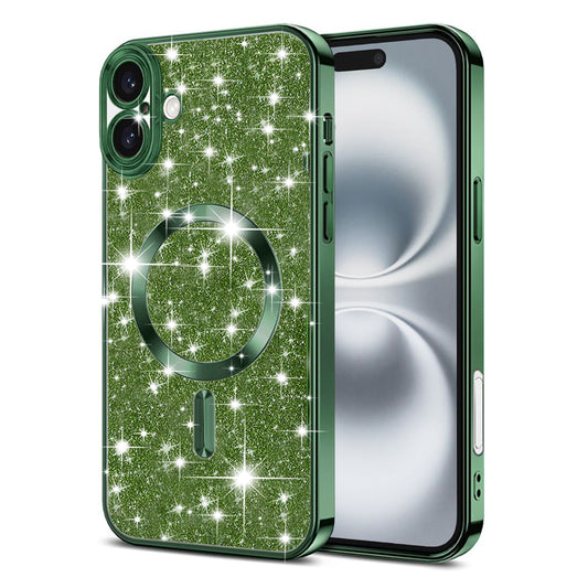 MagSafe-kuori Apple iPhone 16 Plusille, Techsuit, Luxury Glitter, Tummanvihreä