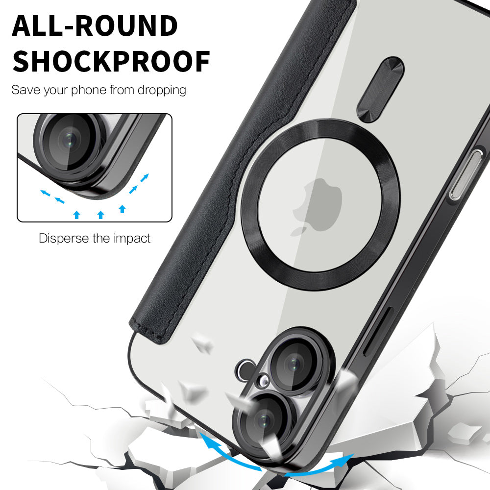 MagSafe Case for Apple iPhone 16 Plus, Techsuit, SmartMag Book, Black