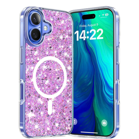 MagSafe-kuori Apple iPhone 16 Plusille, Techsuit, Kimaltava Glitter, Magenta