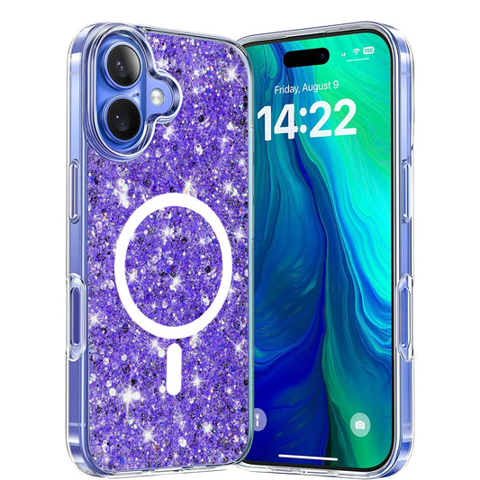 MagSafe-kuori Apple iPhone 16 Plusille, Techsuit, Kimaltava Glitter, Violetti