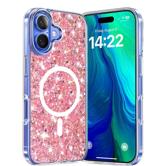 MagSafe-kuori Apple iPhone 16 Plusille, Techsuit, Kimaltava Glitter, Vaaleanpunainen