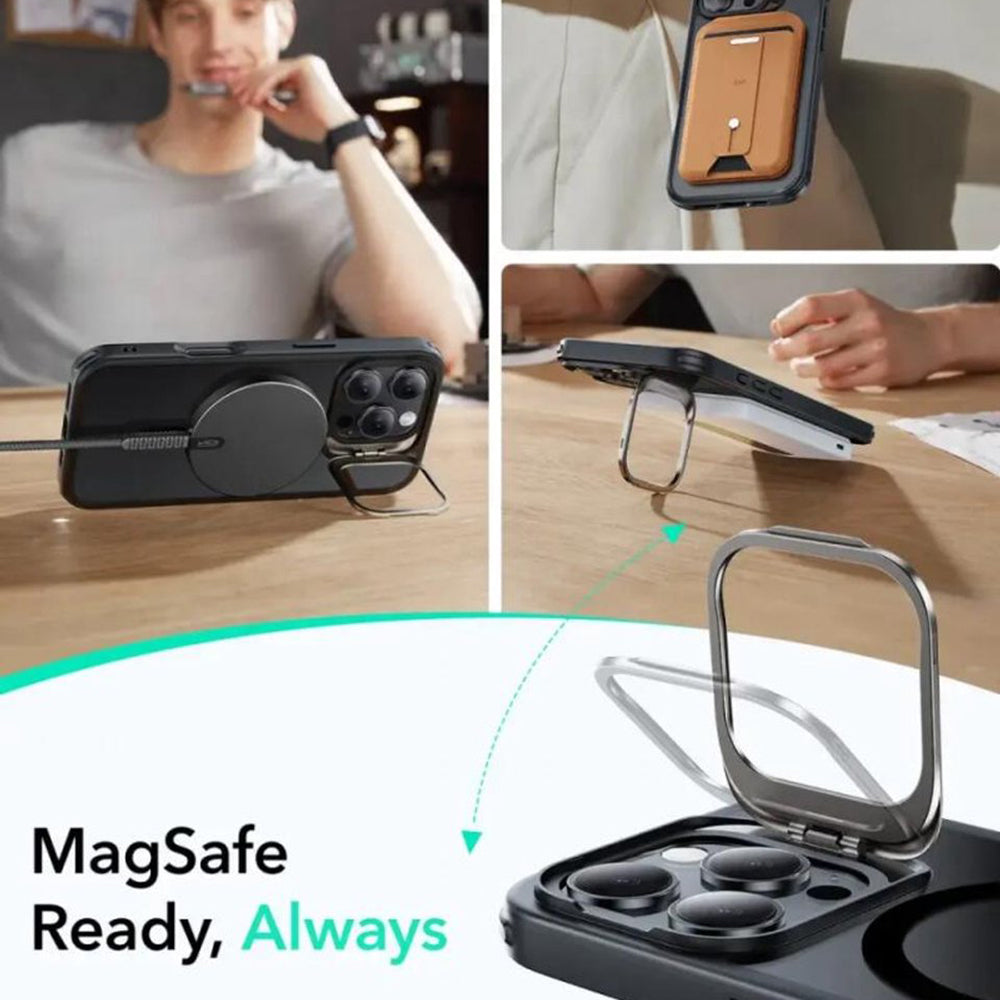 MagSafe-kotelo Apple iPhone 16 Prolle, ESR, Classic Hybrid Kickstand Slide, Satinoitu Musta