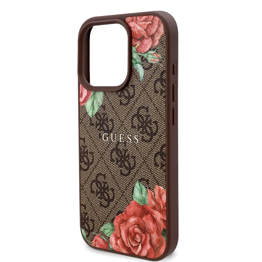 MagSafe Case for Apple iPhone 16 Pro, Guess, 4G Flowers Print, Brown