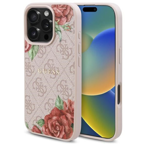 MagSafe-kotelo Apple iPhone 16 Prolle, Guess, 4G Flowers Print, Pinkki