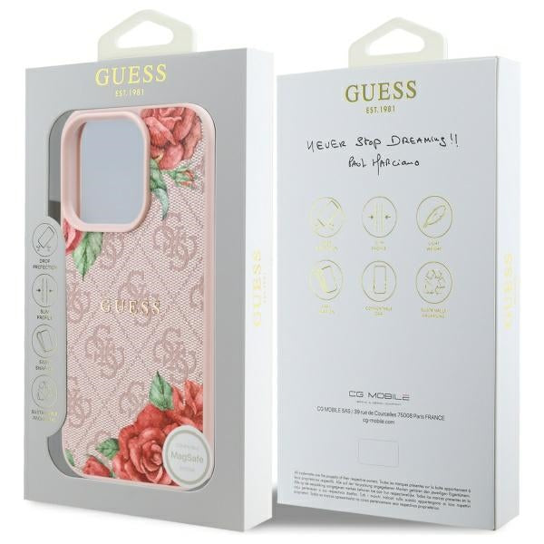 MagSafe-kotelo Apple iPhone 16 Prolle, Guess, 4G Flowers Print, Pinkki