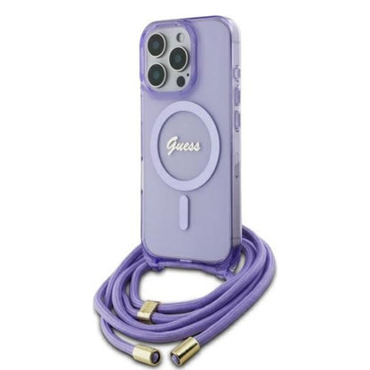 MagSafe-kotelo Apple iPhone 16 Prolle, Guess, IML Crossbody Cord Script, Violetti