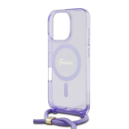 MagSafe-kotelo Apple iPhone 16 Prolle, Guess, IML Crossbody Cord Script, Violetti