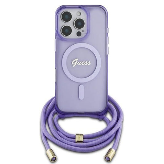 MagSafe-kotelo Apple iPhone 16 Prolle, Guess, IML Crossbody Cord Script, Violetti