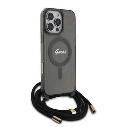 MagSafe-kotelo Apple iPhone 16 Prolle, Guess, IML Crossbody Cord Script, Musta