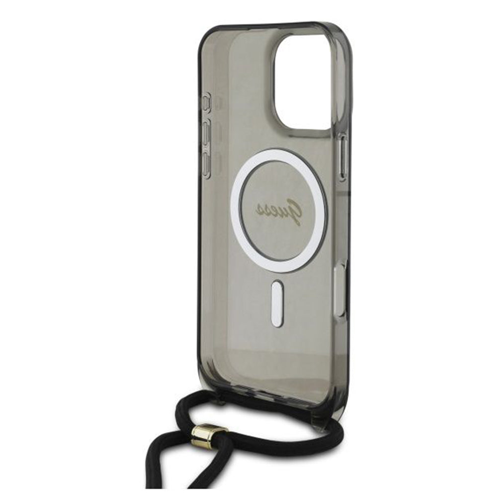 MagSafe-kotelo Apple iPhone 16 Prolle, Guess, IML Crossbody Cord Script, Musta