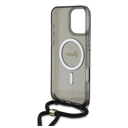 MagSafe-kotelo Apple iPhone 16 Prolle, Guess, IML Crossbody Cord Script, Musta