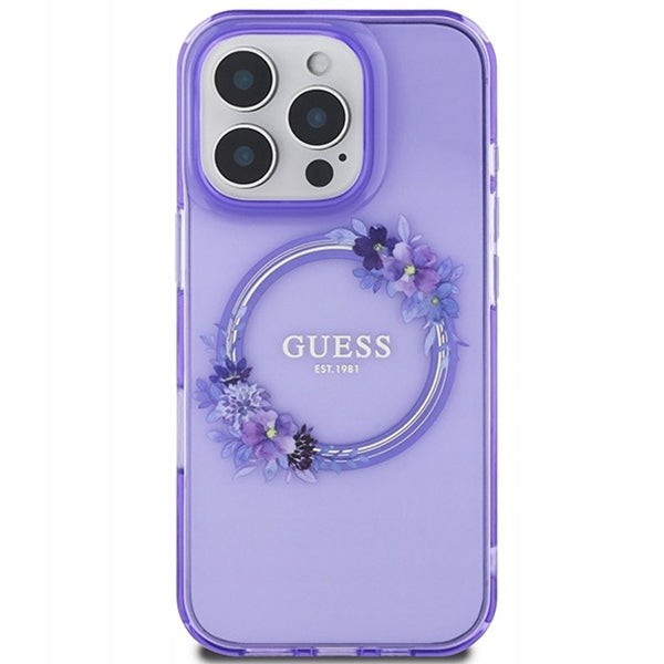 MagSafe-kotelo Apple iPhone 16 Prolle, Guess, IML Flowers Wreath, Violetti