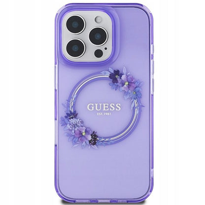 MagSafe-kotelo Apple iPhone 16 Prolle, Guess, IML Flowers Wreath, Violetti