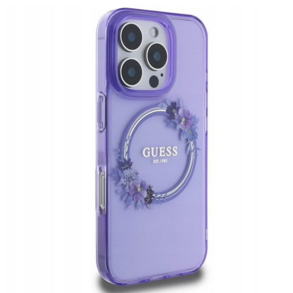 MagSafe-kotelo Apple iPhone 16 Prolle, Guess, IML Flowers Wreath, Violetti