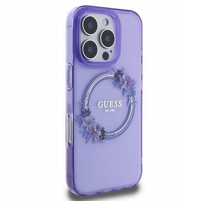 MagSafe-kotelo Apple iPhone 16 Prolle, Guess, IML Flowers Wreath, Violetti