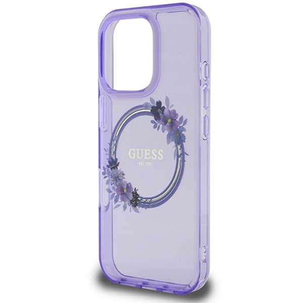 MagSafe-kotelo Apple iPhone 16 Prolle, Guess, IML Flowers Wreath, Violetti