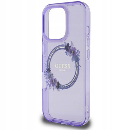 MagSafe-kotelo Apple iPhone 16 Prolle, Guess, IML Flowers Wreath, Violetti