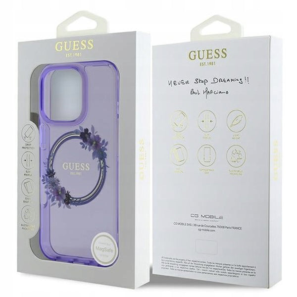MagSafe-kotelo Apple iPhone 16 Prolle, Guess, IML Flowers Wreath, Violetti
