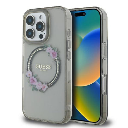 MagSafe-kotelo Apple iPhone 16 Prolle, Guess, IML Flowers Wreath, Musta