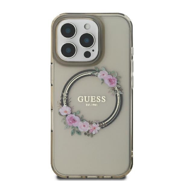 MagSafe-kotelo Apple iPhone 16 Prolle, Guess, IML Flowers Wreath, Musta
