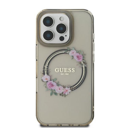 MagSafe-kotelo Apple iPhone 16 Prolle, Guess, IML Flowers Wreath, Musta