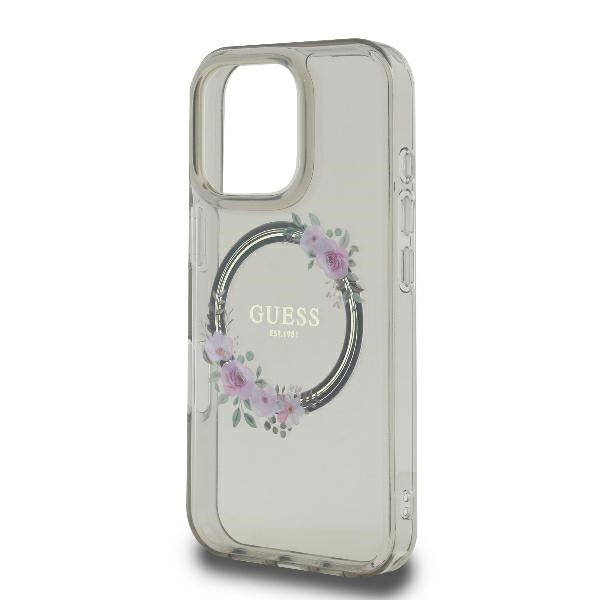 MagSafe-kotelo Apple iPhone 16 Prolle, Guess, IML Flowers Wreath, Musta