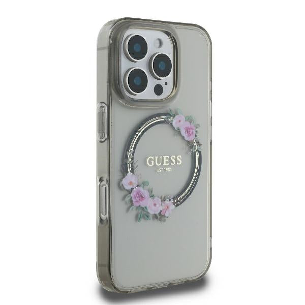 MagSafe-kotelo Apple iPhone 16 Prolle, Guess, IML Flowers Wreath, Musta