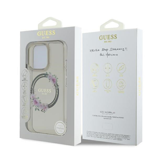 MagSafe-kotelo Apple iPhone 16 Prolle, Guess, IML Flowers Wreath, Musta