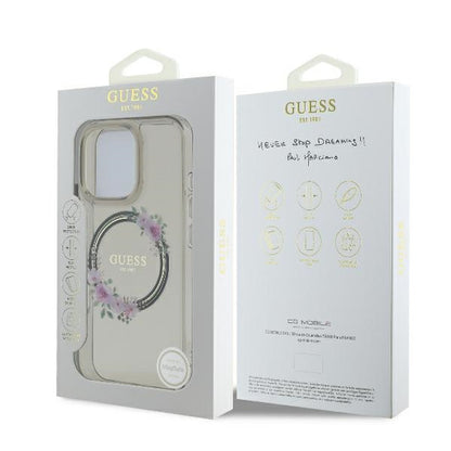 MagSafe-kotelo Apple iPhone 16 Prolle, Guess, IML Flowers Wreath, Musta