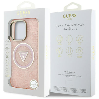 MagSafe-kotelo Apple iPhone 16 Prolle, Guess, IML Glitter 4G Circle Triangle, Pinkki