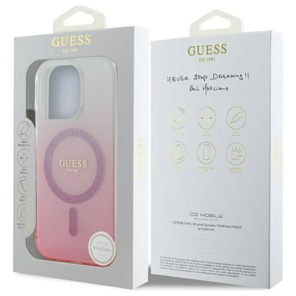 MagSafe-kotelo Apple iPhone 16 Prolle, Guess, IML Glitter Gradient, Pinkki