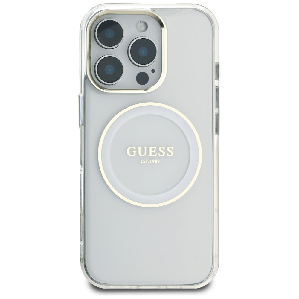 MagSafe-kotelo Apple iPhone 16 Prolle, Guess, IML Metal Colored Circle, Valkoinen