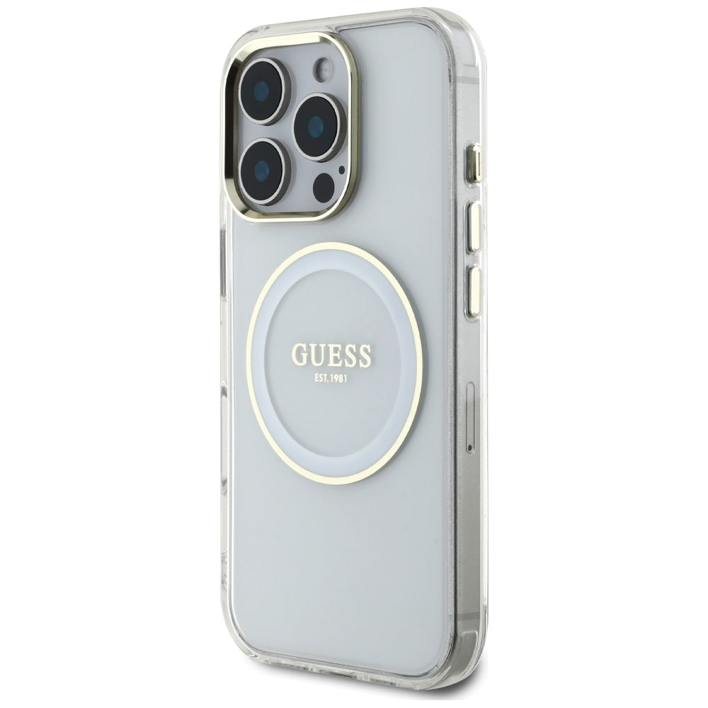 MagSafe-kotelo Apple iPhone 16 Prolle, Guess, IML Metal Colored Circle, Valkoinen