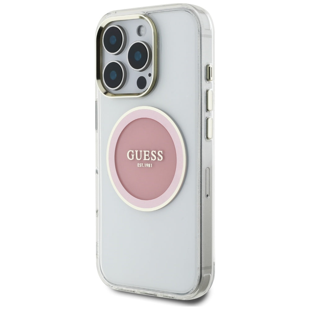 MagSafe-kotelo Apple iPhone 16 Prolle, Guess, IML Metal Colored Circle, Pinkki