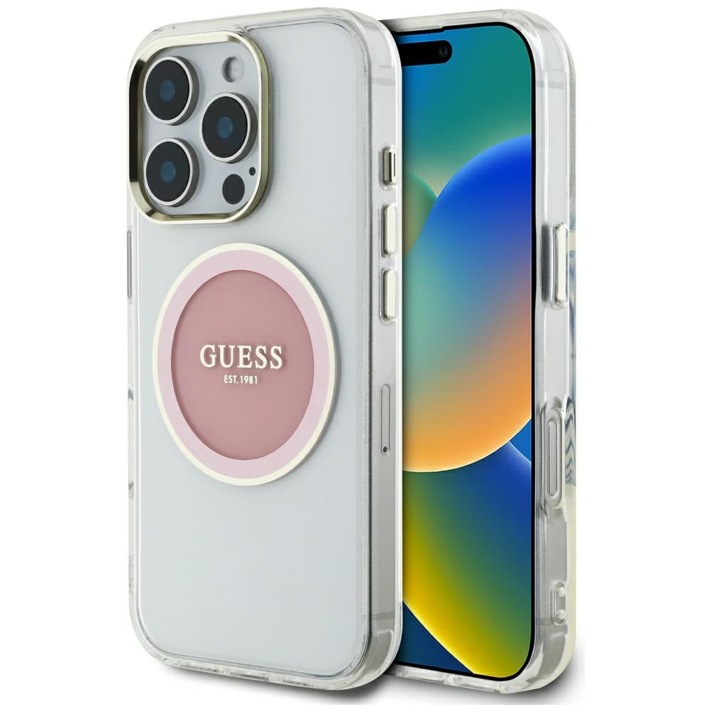 MagSafe-kotelo Apple iPhone 16 Prolle, Guess, IML Metal Colored Circle, Pinkki