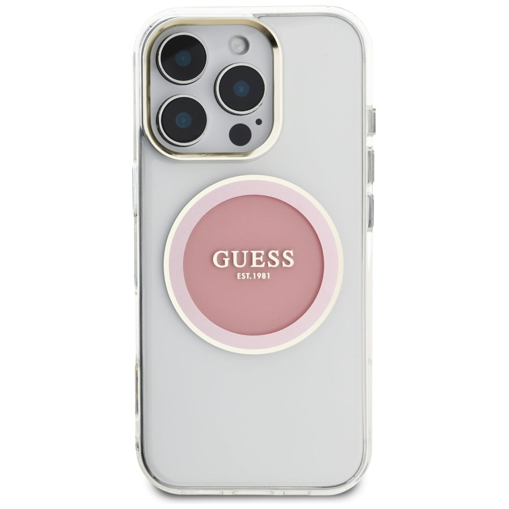 MagSafe-kotelo Apple iPhone 16 Prolle, Guess, IML Metal Colored Circle, Pinkki