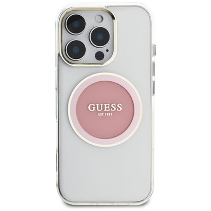 MagSafe-kotelo Apple iPhone 16 Prolle, Guess, IML Metal Colored Circle, Pinkki