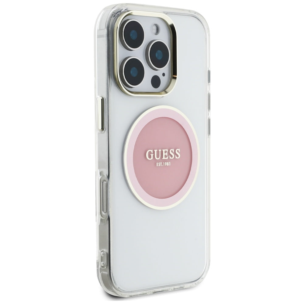 MagSafe-kotelo Apple iPhone 16 Prolle, Guess, IML Metal Colored Circle, Pinkki