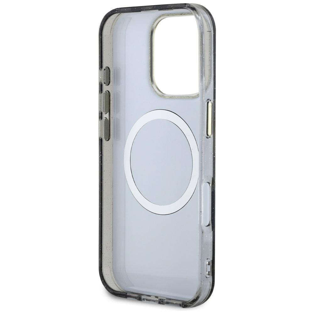 MagSafe-kotelo Apple iPhone 16 Prolle, Guess, IML Metal Glitter Flowers Triangle, Musta