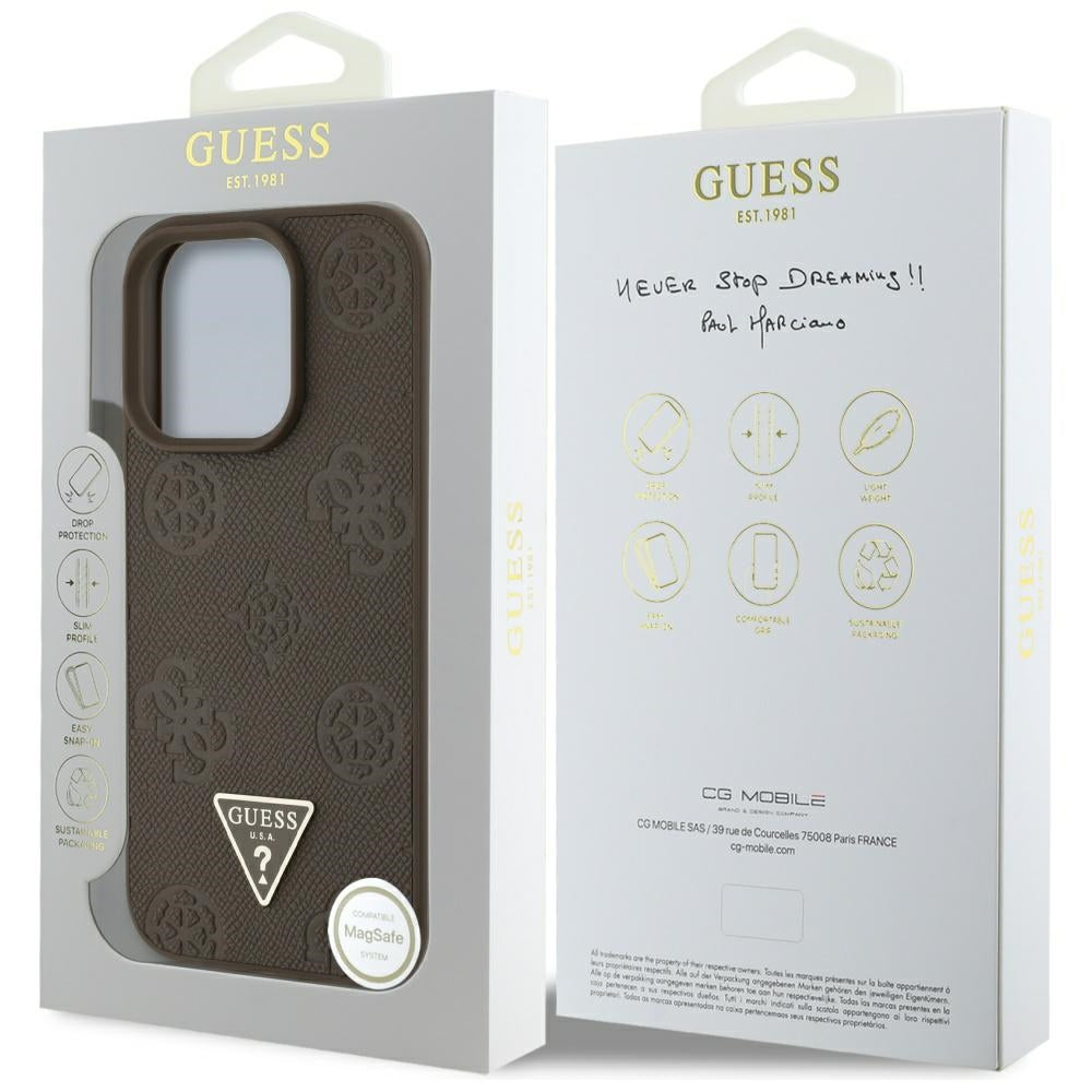 MagSafe-kotelo Apple iPhone 16 Prolle, Guess, Peony Grained Hot Stamp Triangle, Ruskea